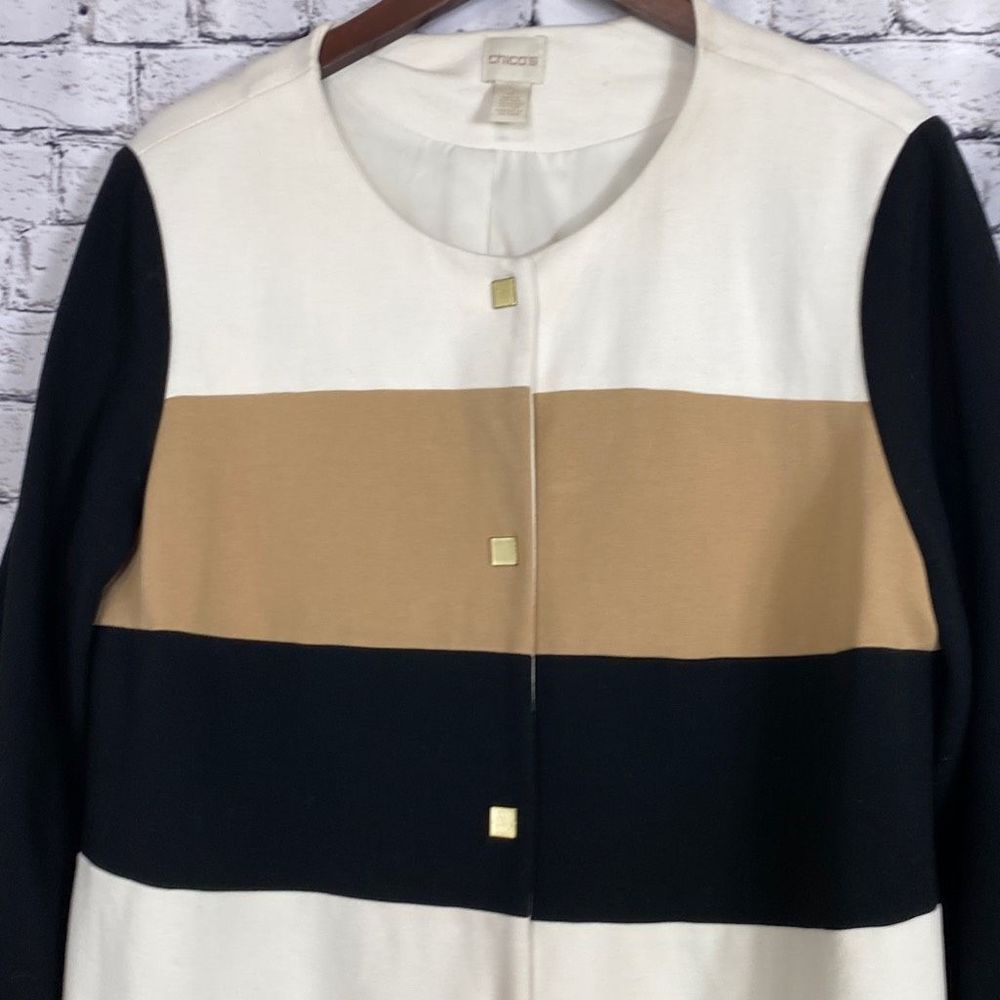 Chico's Statement Colorblock Jacket Camel/Black L… - image 7